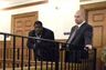 From left to right: Valley NAACP President Greg Johnson, and Rob Serafinowicz at Ansonia City Hall during a meeting of the Ansonia Board of Police Commissioners scheduled to discuss Officer Mustafa Salahuddin in October 2010.