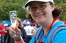05/09, I completed the See Jane Run Half Marathon in CA.  I ran with the Mama Joggers and helped raise money for Cure JM (www.firstgiving.com/mamajog). This is after the race, enjoying a glass of champagne with my 20 month old son taking a nap on my back.