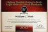 America's Oldest Legal Directory names Mr. Head to its Top List of Attorneys for the 16th straight year.