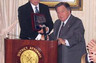 Attorney Todd Greenberg, President of Assistant District Attorney's Association of Queens County, presents award to Queens County District Attorney Richard Brown.